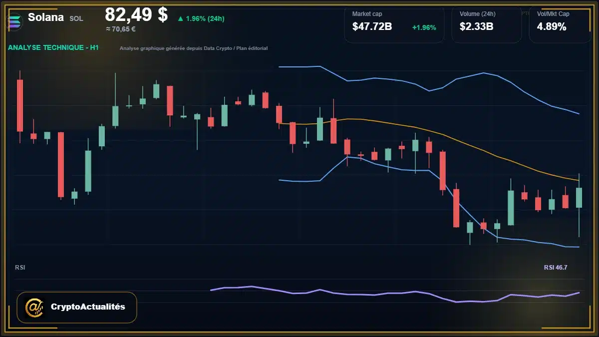 Analyse technique du cours de Solana de solana à 82.49 $ aujourd'hui
