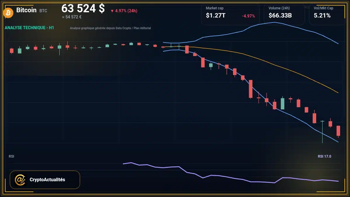 Analyse technique du cours de Bitcoin de bitcoin à 63524 $ aujourd'hui