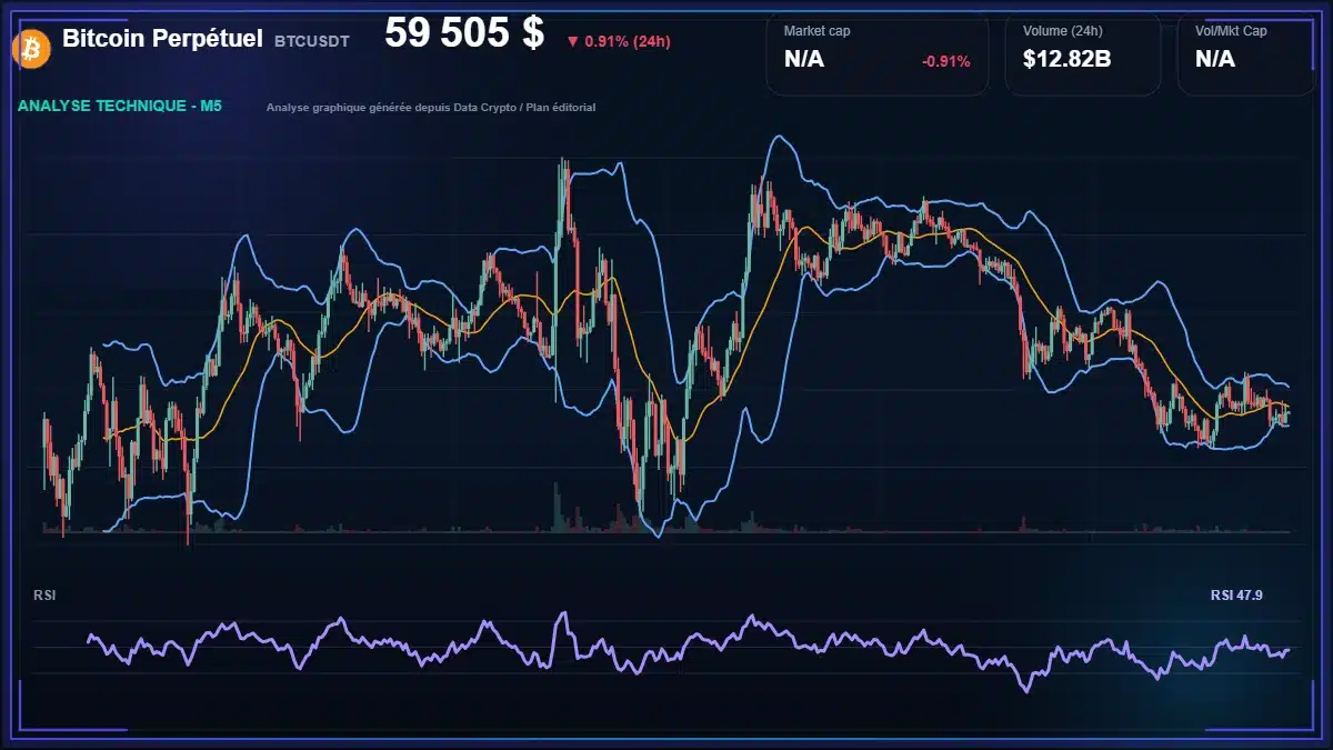 Graphique du cours Bitcoin Perpétuel à 59505 $ Analyse technique du cours de Bitcoin Perpétuel de bitcoin à 59505 $ aujourd'hui