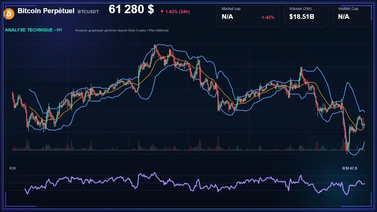 Analyse technique du cours de Bitcoin Perpétuel de bitcoin à 61280 $ aujourd'hui