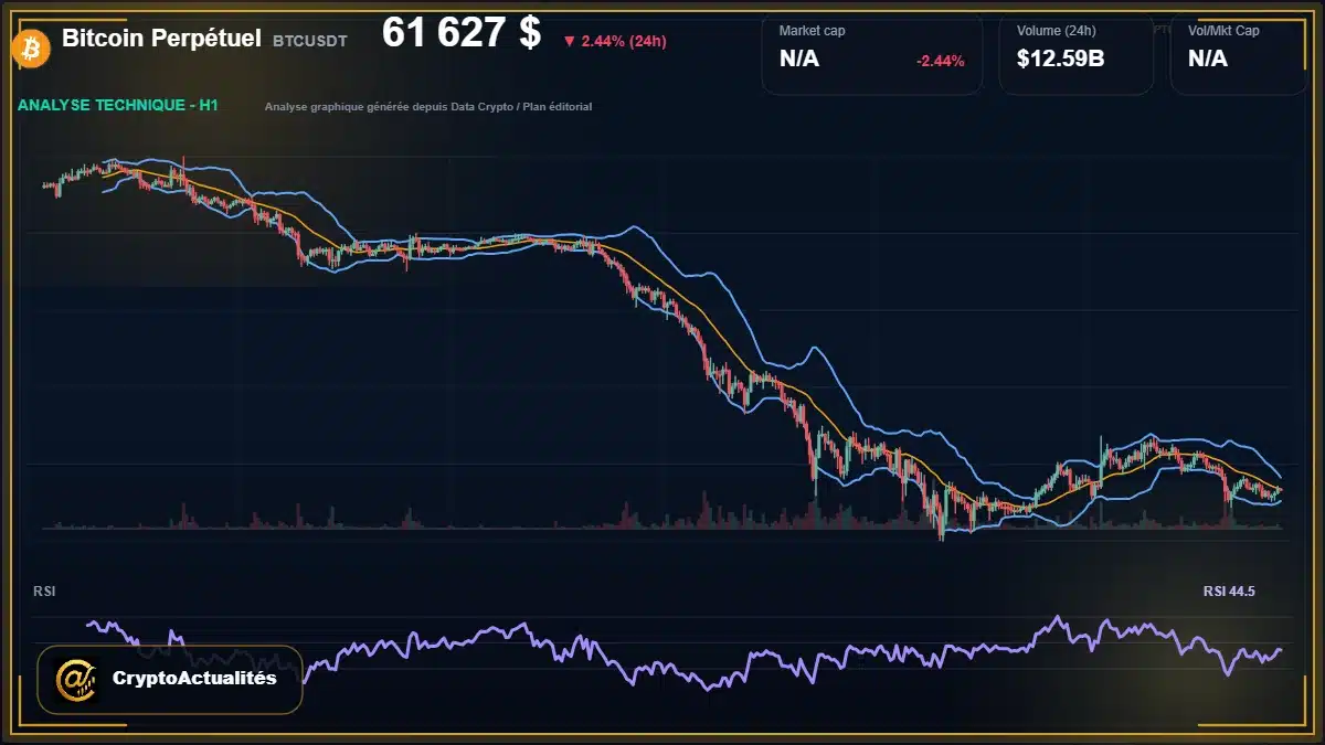 Analyse technique du cours de Bitcoin Perpétuel de bitcoin à 61627 $ aujourd'hui