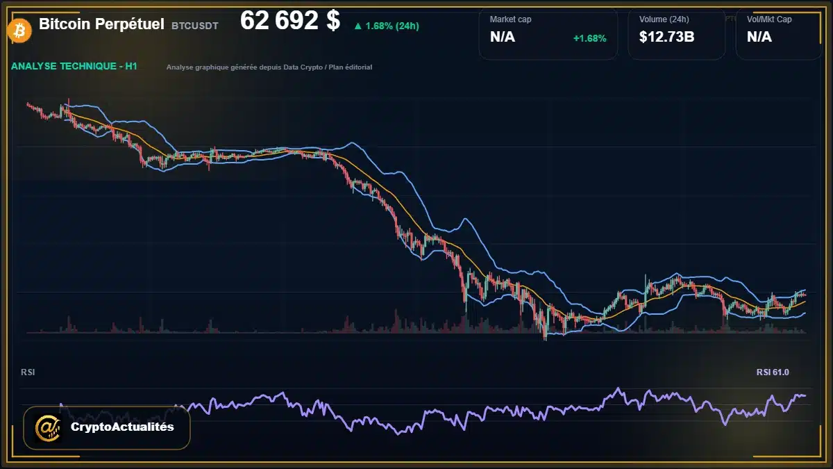 Analyse technique du cours de Bitcoin Perpétuel de bitcoin à 62692 $ aujourd'hui