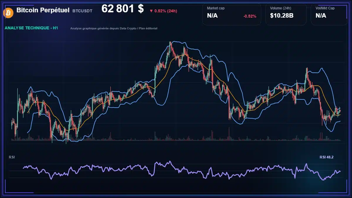 Analyse technique du cours de Bitcoin Perpétuel de bitcoin à 62801 $ aujourd'hui