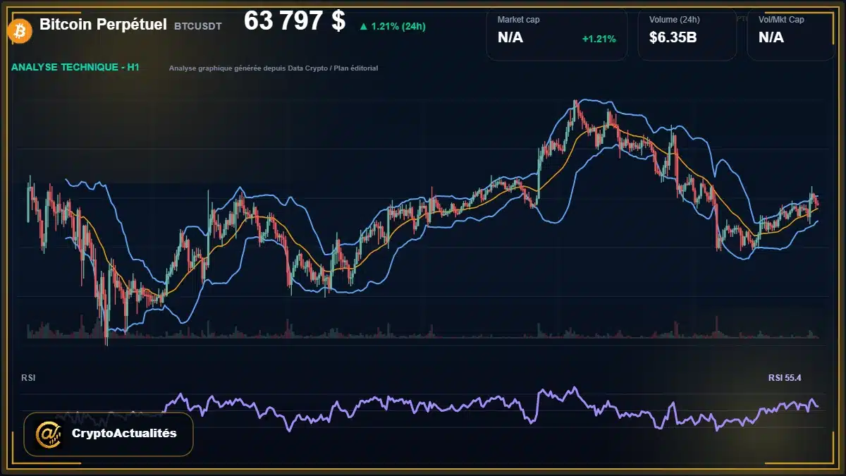 Analyse technique du cours de Bitcoin Perpétuel de bitcoin à 63797 $ aujourd'hui