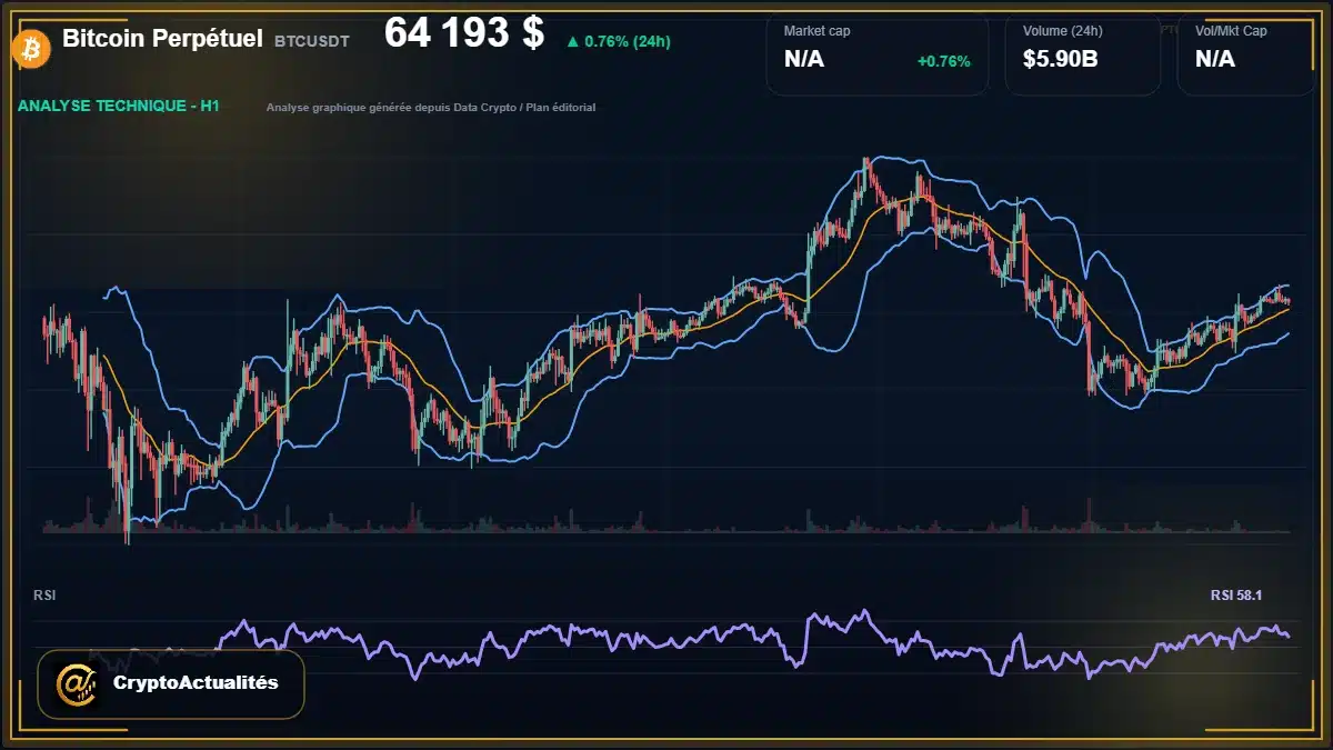 Analyse technique du cours de Bitcoin Perpétuel de bitcoin à 64193 $ aujourd'hui