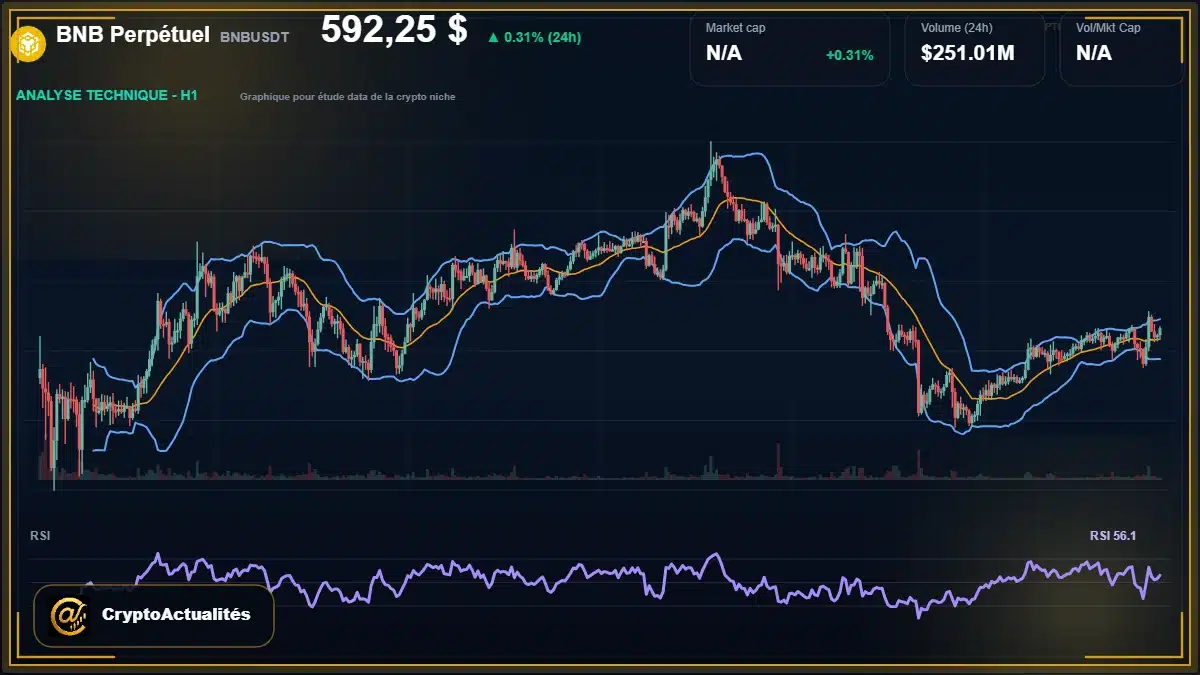 Graphique du cours BNB Perpétuel à 592 $ Analyse technique du cours de BNB Perpétuel de binancecoin à 592 $ aujourd'hui