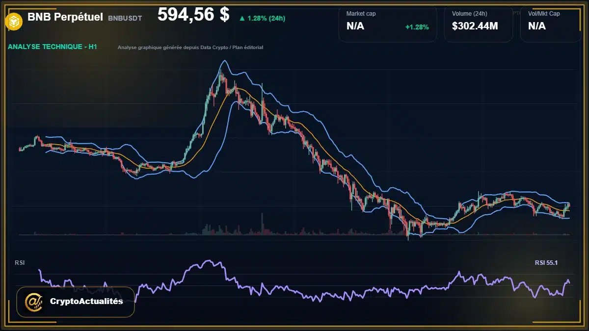 Analyse technique du cours de BNB Perpétuel de binancecoin à 595 $ aujourd'hui