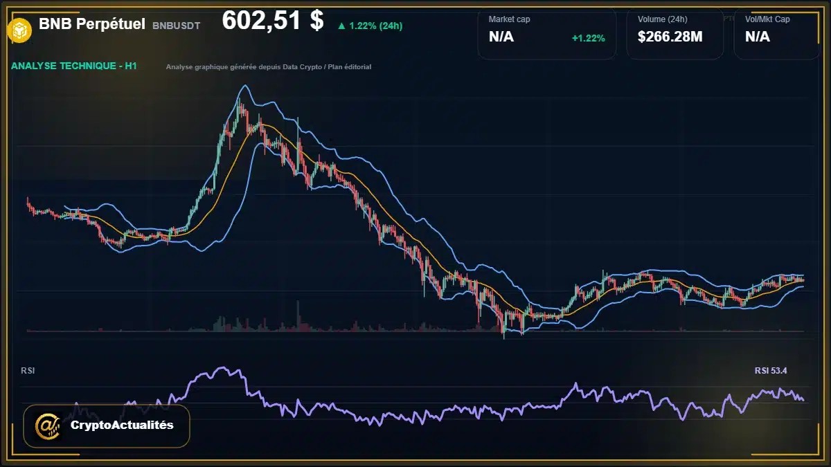Analyse technique du cours de BNB Perpétuel de binancecoin à 603 $ aujourd'hui