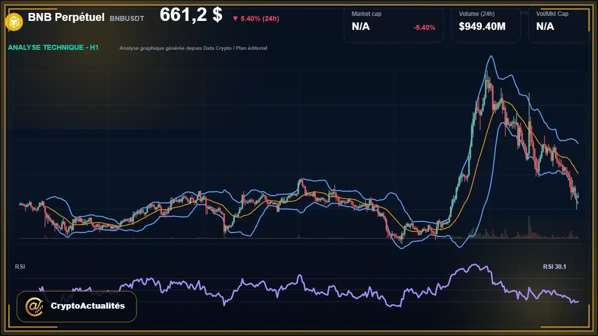 Analyse technique du cours de BNB Perpétuel de binancecoin à 661 $ aujourd'hui