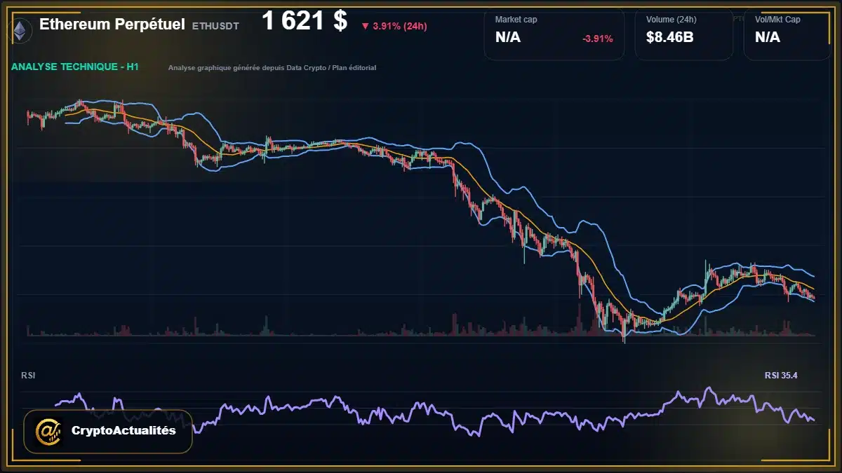 Graphique du cours Ethereum Perpétuel à 1621 $ Analyse technique du cours de Ethereum Perpétuel de ethereum à 1621 $ aujourd'hui