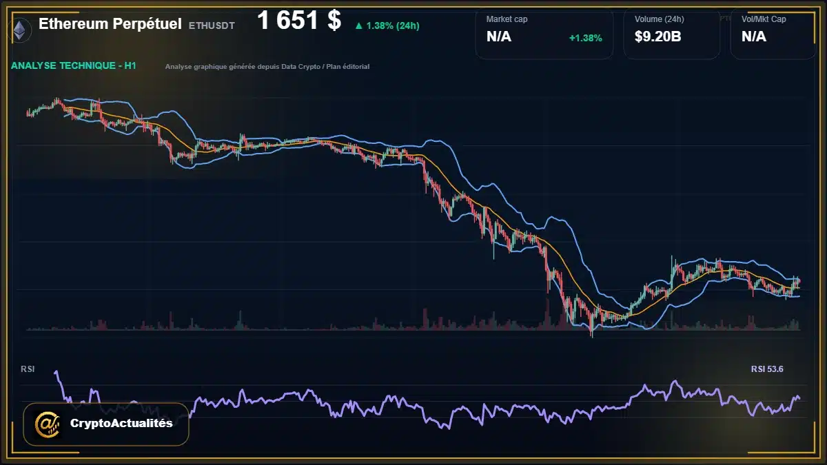 Graphique du cours Ethereum Perpétuel à 1651 $ Analyse technique du cours de Ethereum Perpétuel de ethereum à 1651 $ aujourd'hui