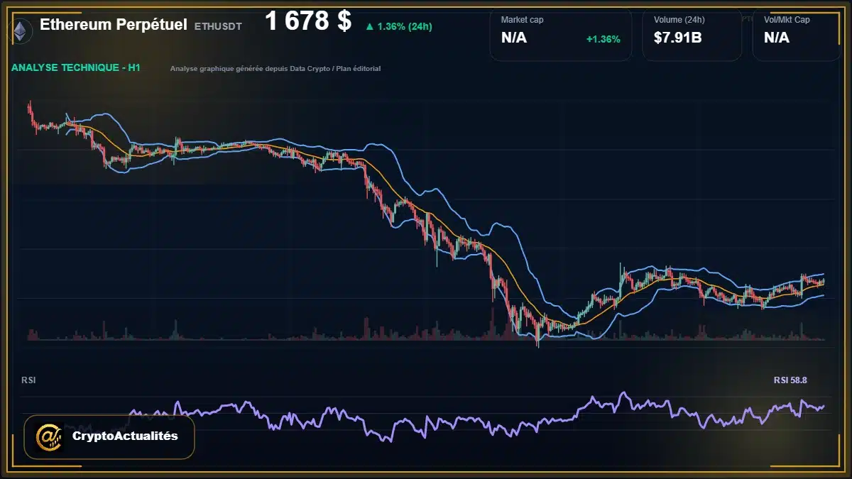 Analyse technique du cours de Ethereum Perpétuel de ethereum à 1678 $ aujourd'hui
