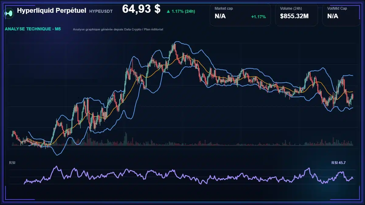 Graphique du cours Hyperliquid Perpétuel à 64.93 $ Analyse technique du cours de Hyperliquid Perpétuel de hyperliquid à 64.93 $ aujourd'hui