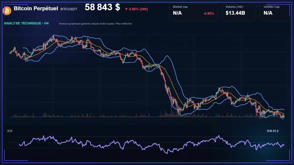 Analyse technique du cours de Bitcoin Perpétuel de bitcoin à 58843 $ aujourd'hui