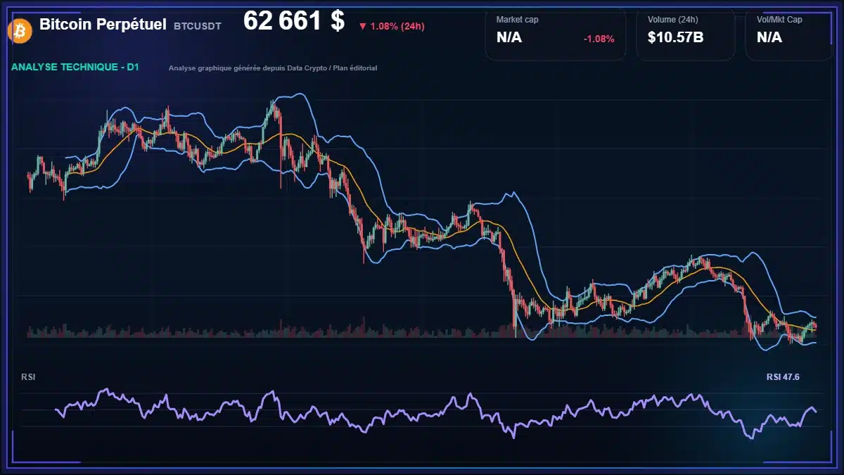 Analyse technique du cours de Bitcoin Perpétuel de bitcoin à 62661 $ aujourd'hui