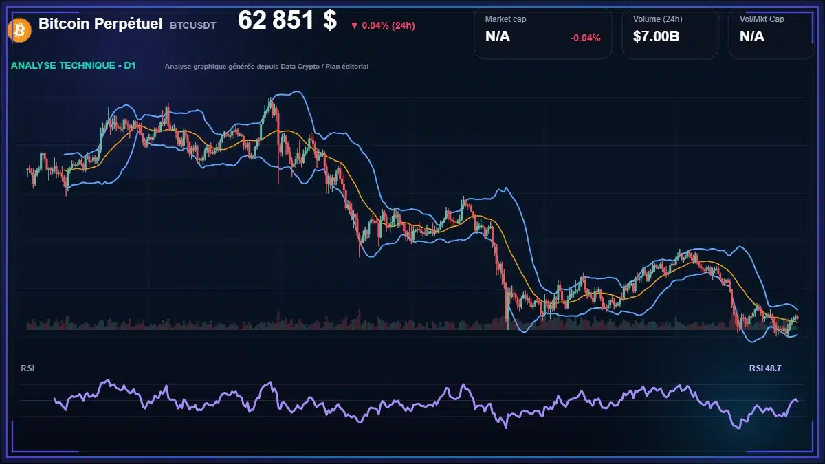 Analyse technique du cours de Bitcoin Perpétuel de bitcoin à 62851 $ aujourd'hui