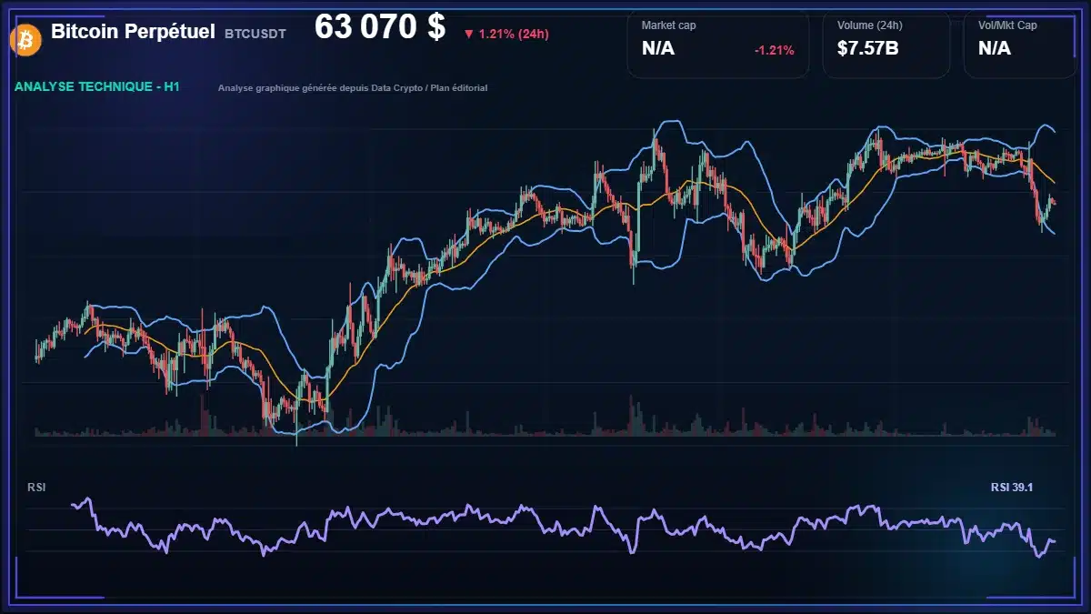 Analyse technique du cours de Bitcoin Perpétuel de bitcoin à 63070 $ aujourd'hui