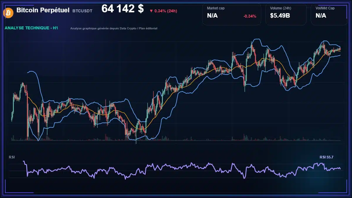 Analyse technique du cours de Bitcoin Perpétuel de bitcoin à 64142 $ aujourd'hui