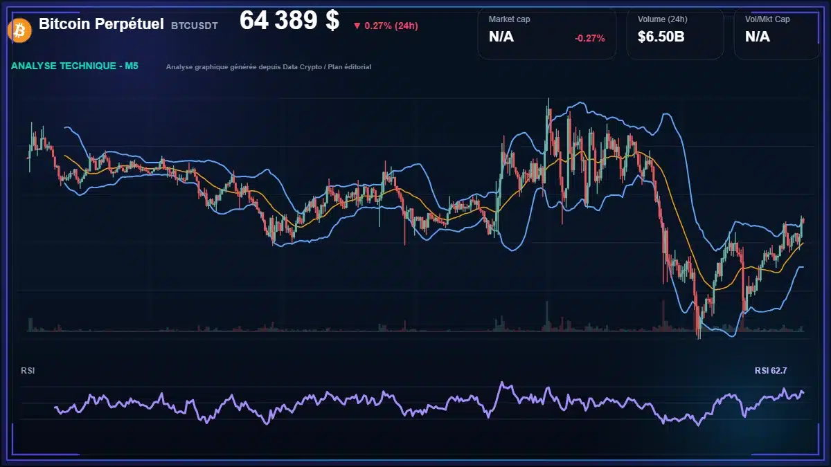 Analyse technique du cours de Bitcoin Perpétuel de bitcoin à 64389 $ aujourd'hui