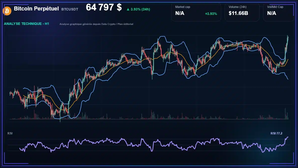 Analyse technique du cours de Bitcoin Perpétuel de bitcoin à 64797 $ aujourd'hui