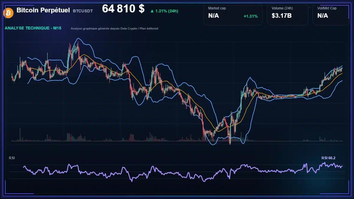 Graphique du cours Bitcoin Perpétuel à 64810 $ Analyse technique du cours de Bitcoin Perpétuel de bitcoin à 64810 $ aujourd'hui