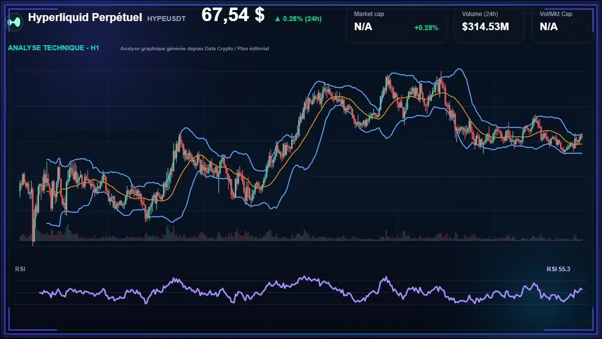 Graphique du cours Hyperliquid Perpétuel à 67.54 $ Analyse technique du cours de Hyperliquid Perpétuel de hyperliquid à 67.54 $ aujourd'hui