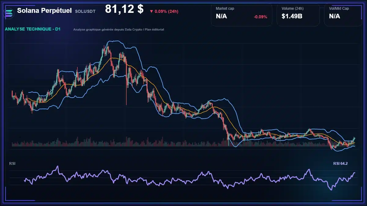 Graphique du cours Solana Perpétuel à 81.12 $ Analyse technique du cours de Solana Perpétuel de solana à 81.12 $ aujourd'hui