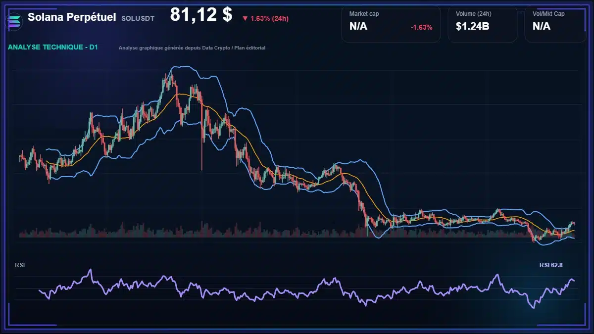 Graphique du cours Solana Perpétuel à 81.12 $ Analyse technique du cours de Solana Perpétuel de solana à 81.12 $ aujourd'hui